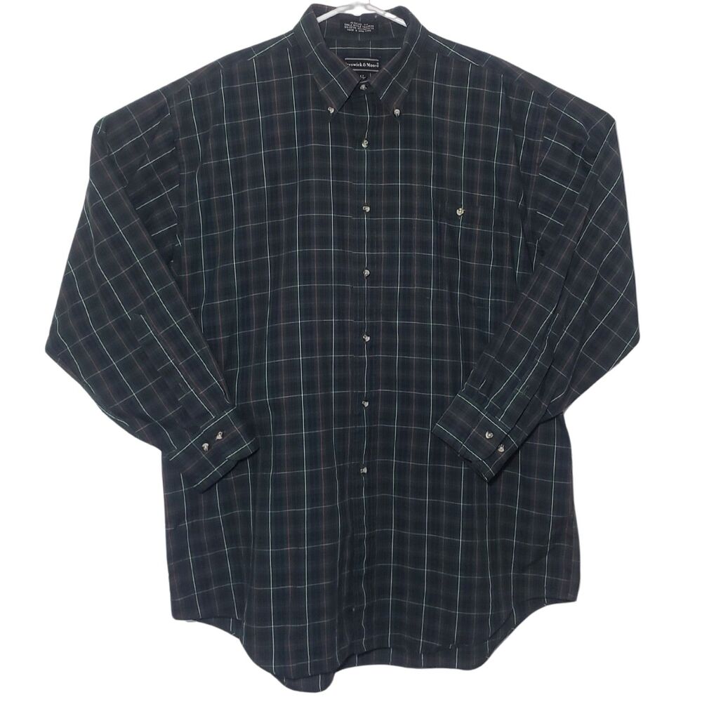 Vintage Preswick & Moore Casual Button Down Shirt Mens 17 32/33 Green Plaid